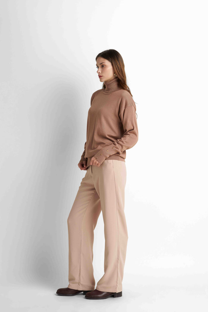 Turtleneck Knit Pullover - Mocha
