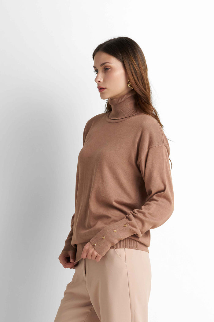 Turtleneck Knit Pullover - Mocha