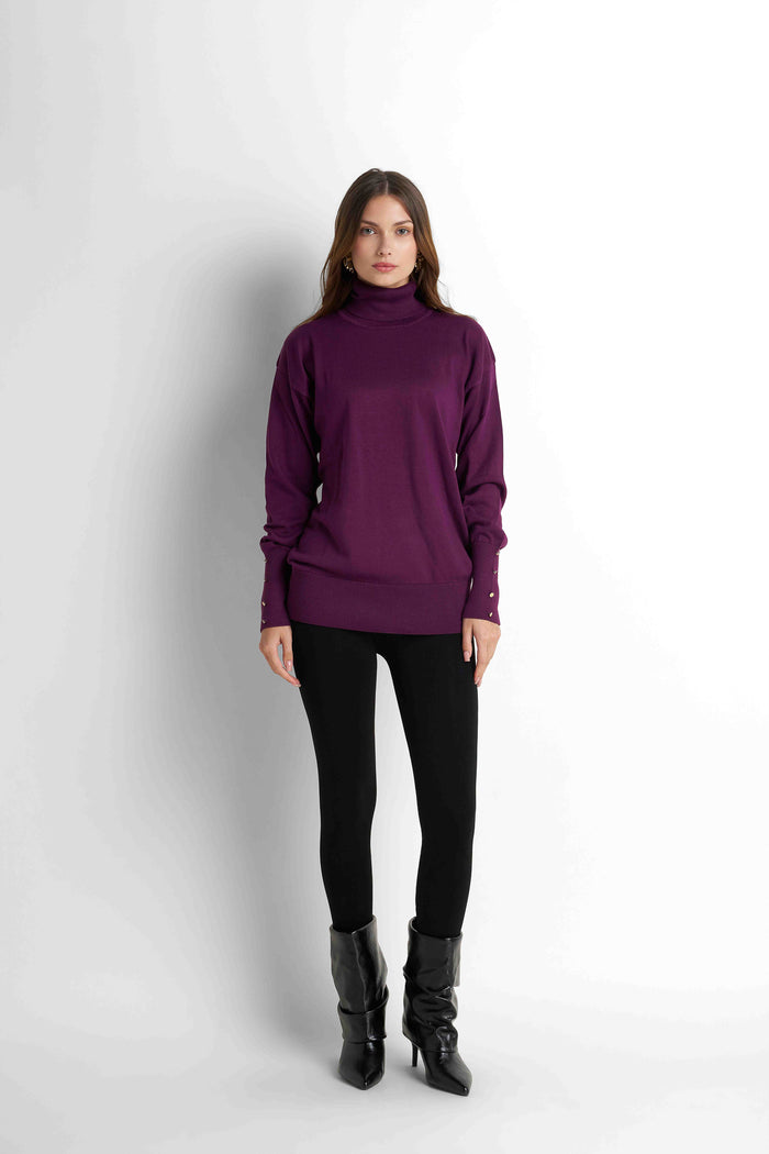Turtleneck Knit Pullover - Plum