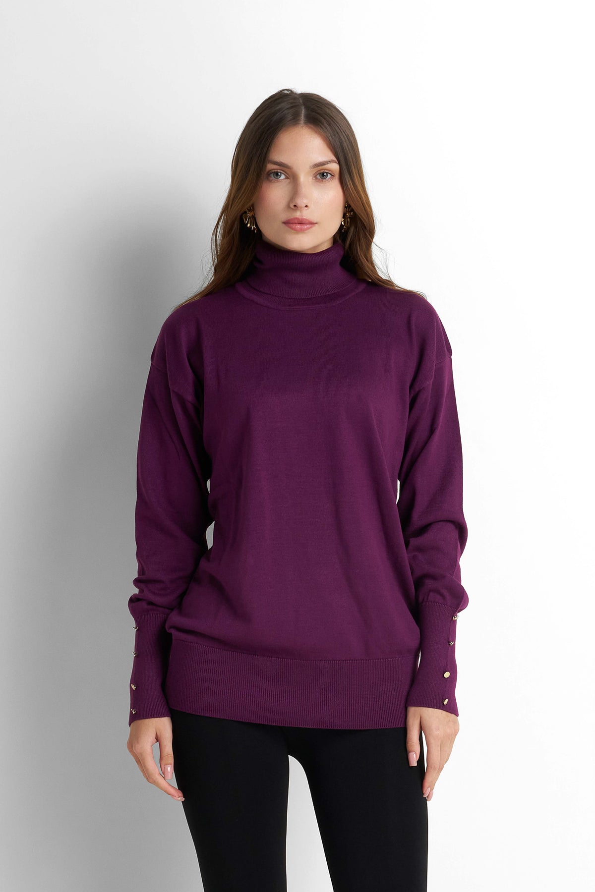 Turtleneck Knit Pullover - Plum