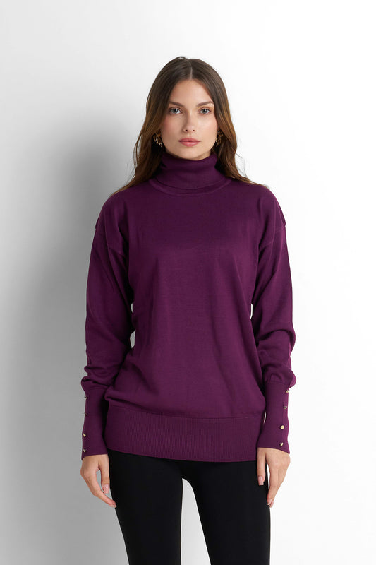 Turtleneck Knit Pullover - Plum