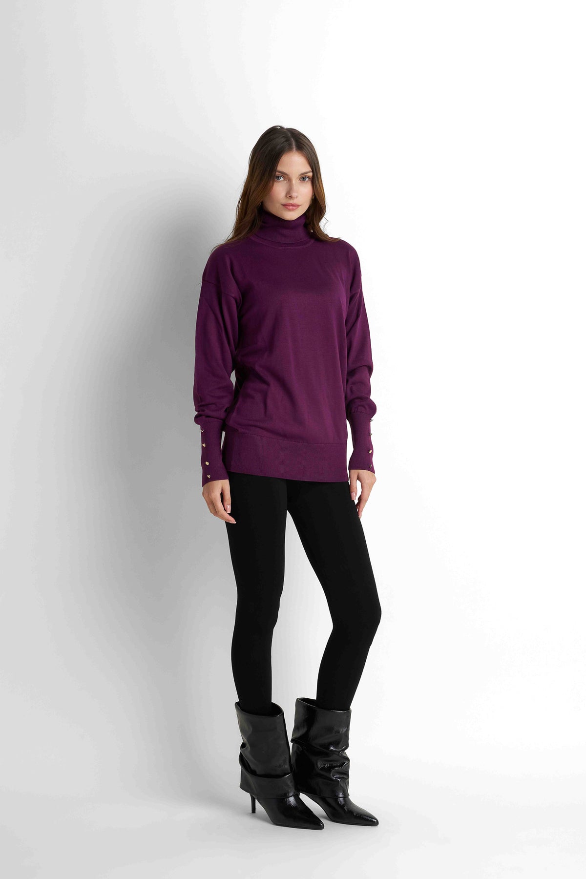 Turtleneck Knit Pullover - Plum