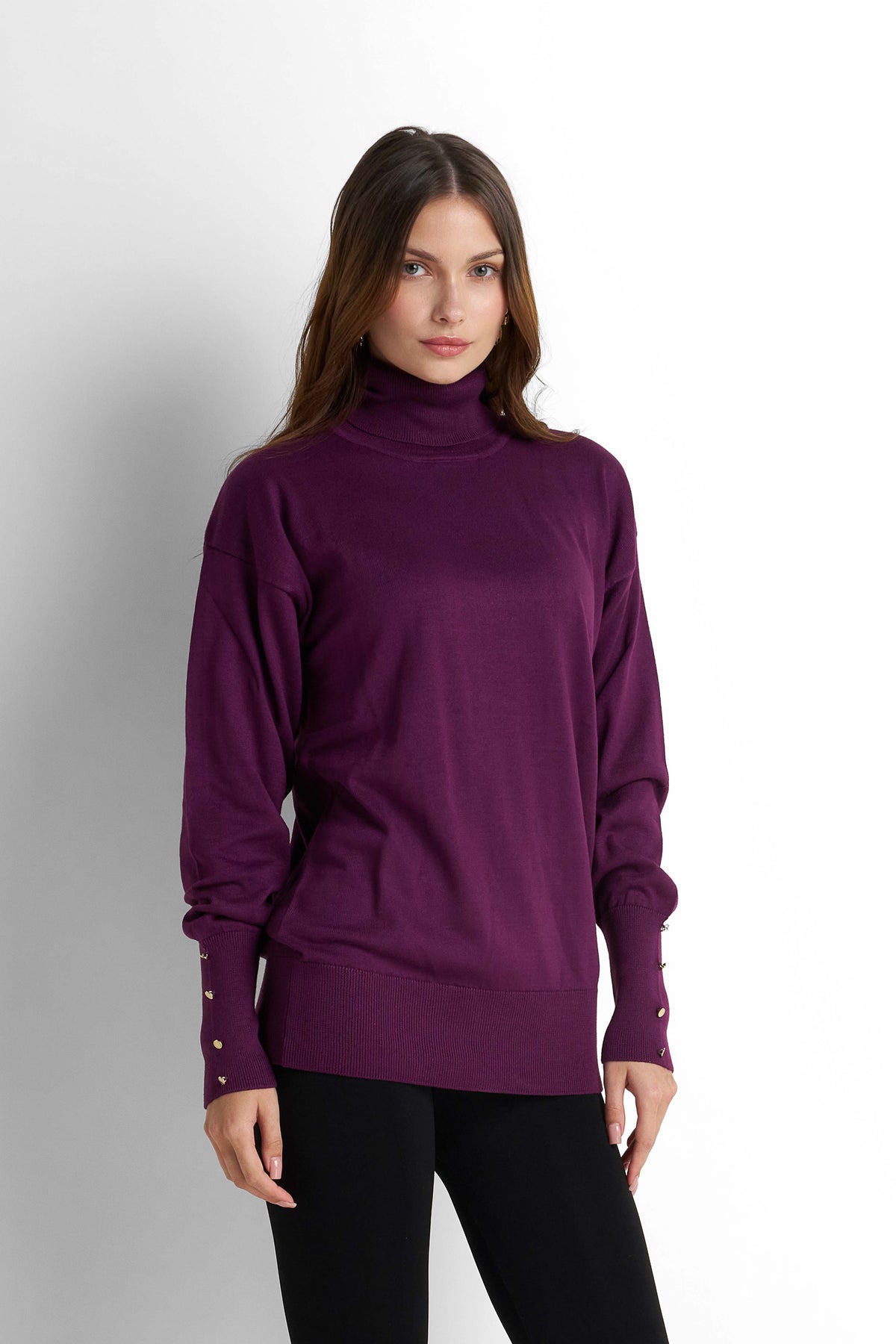 Turtleneck Knit Pullover - Plum
