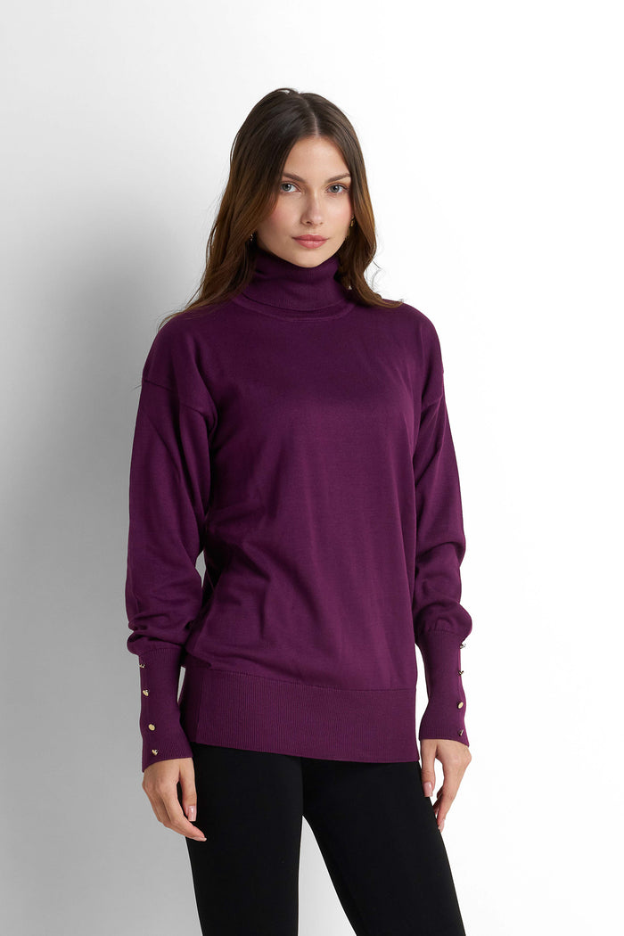 Turtleneck Knit Pullover - Plum