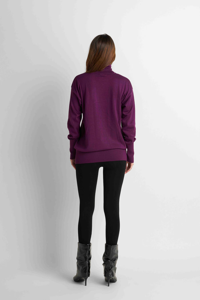 Turtleneck Knit Pullover - Plum