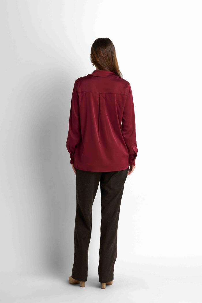 Satin Button-Down Shirt - Burgundy