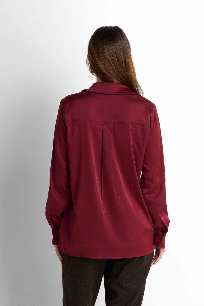Satin Button-Down Shirt - Burgundy