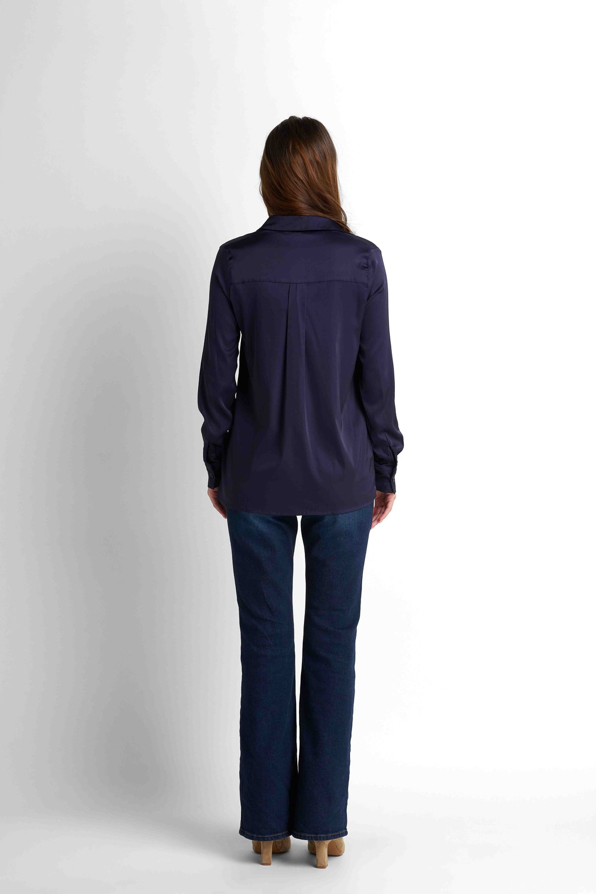 Satin Button-Down Shirt - Navy