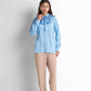 Bow-Neck Satin Shirt - Light Blue