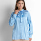 Bow-Neck Satin Shirt - Light Blue