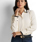Contrast-piped point-collar blouse