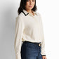 Contrast-piped point-collar blouse