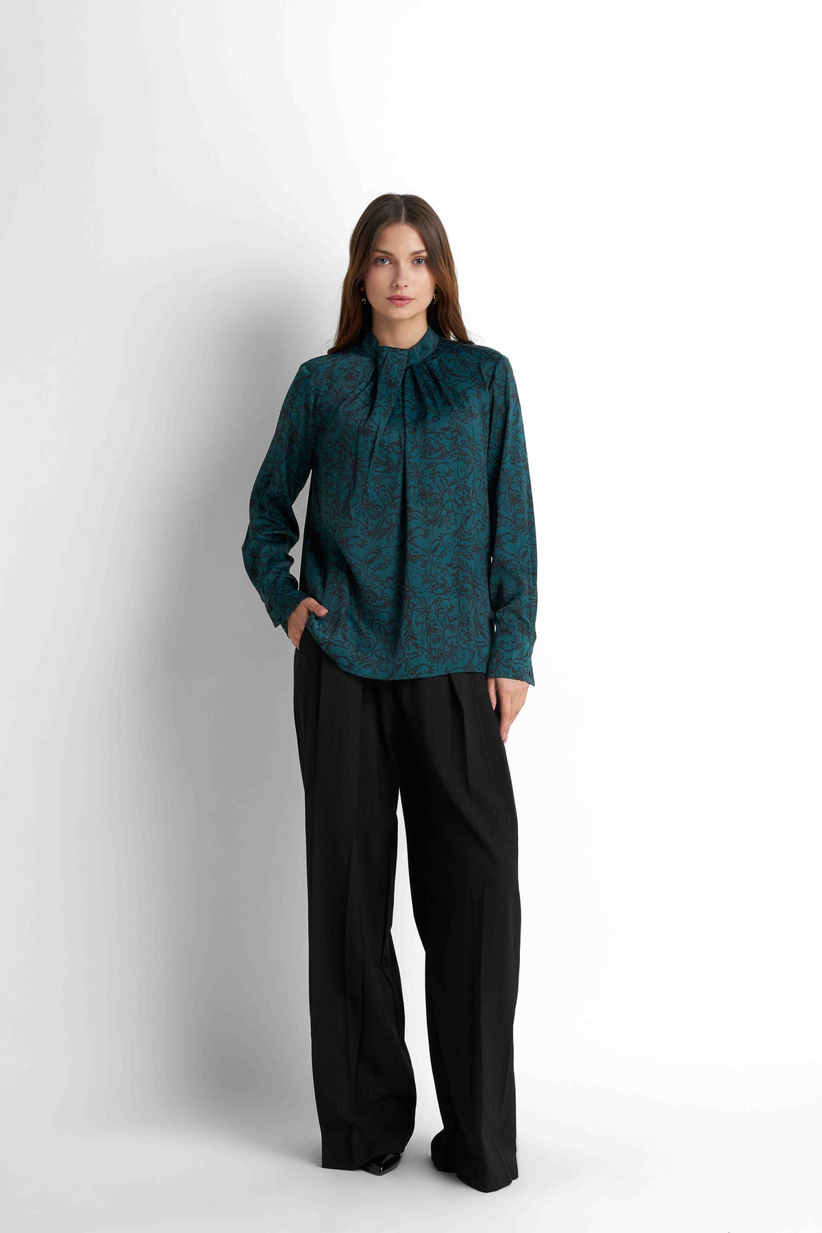 Satin Blouse - Teal Green