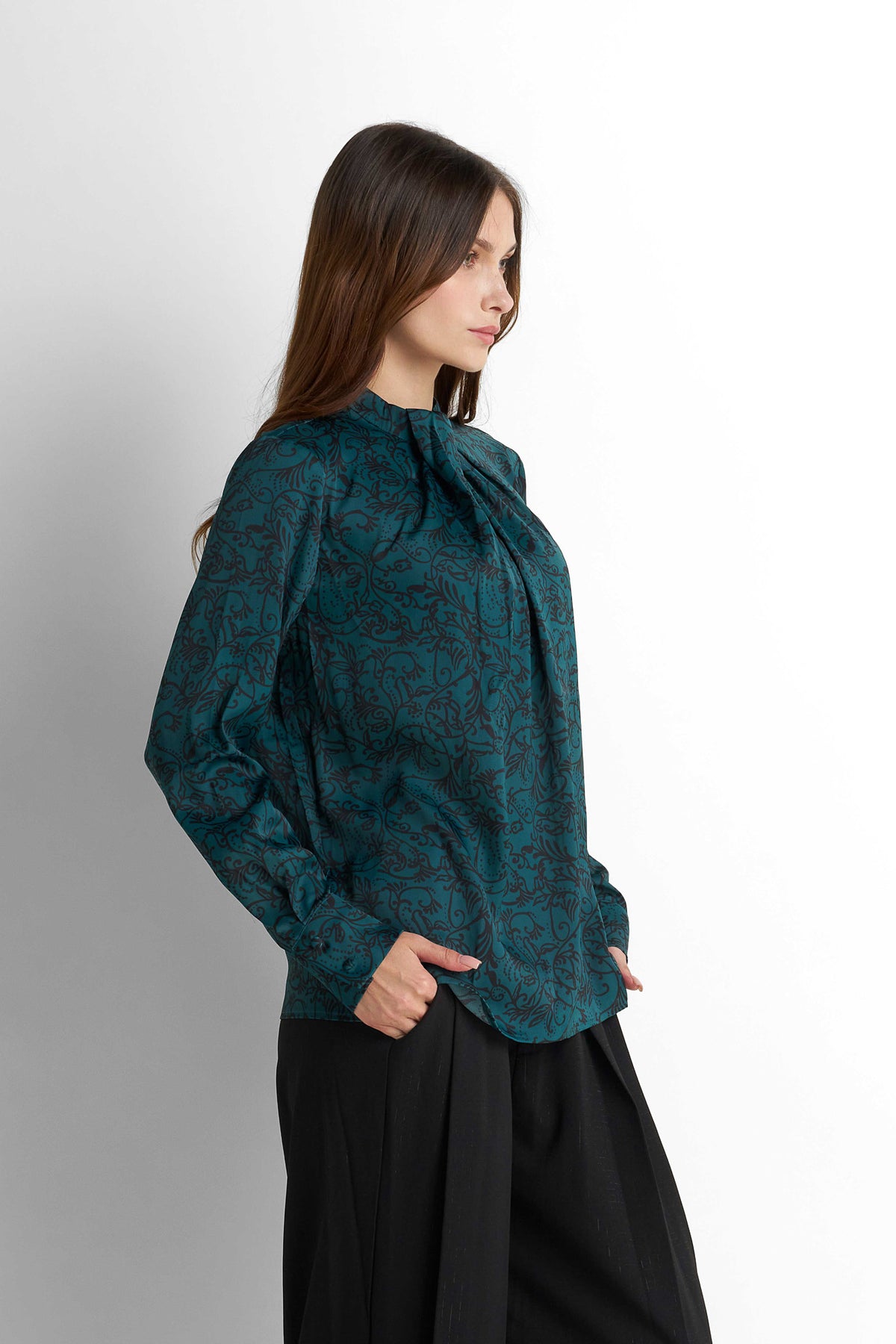 Satin Blouse - Teal Green