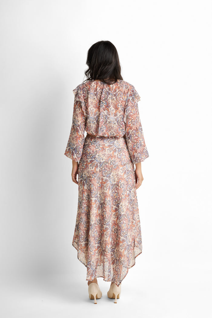 Paisley printed ruffle-chiffon blouse