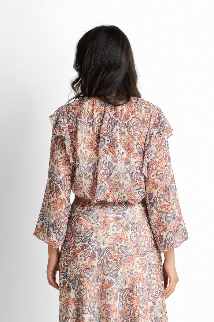 Paisley printed ruffle-chiffon blouse