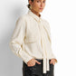 Embroidered yoke tie-neck blouse