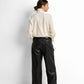 Embroidered yoke tie-neck blouse