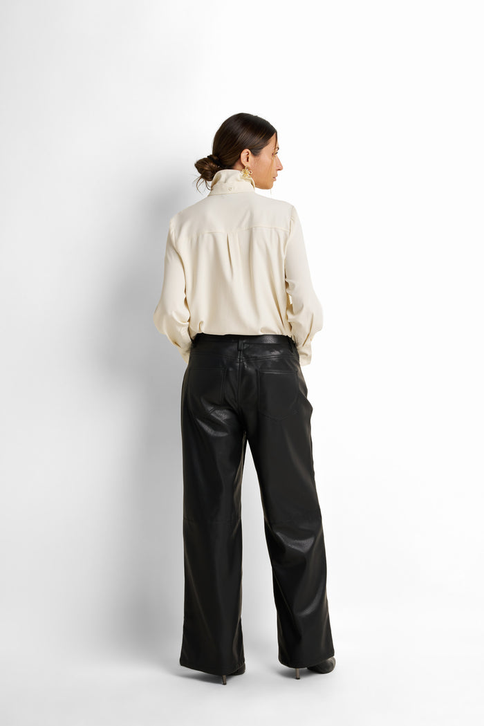Embroidered yoke tie-neck blouse
