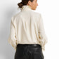 Embroidered yoke tie-neck blouse