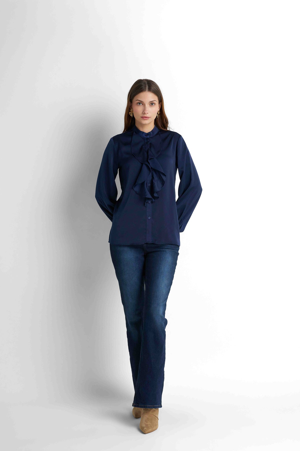 Ruffled Blouse - Navy