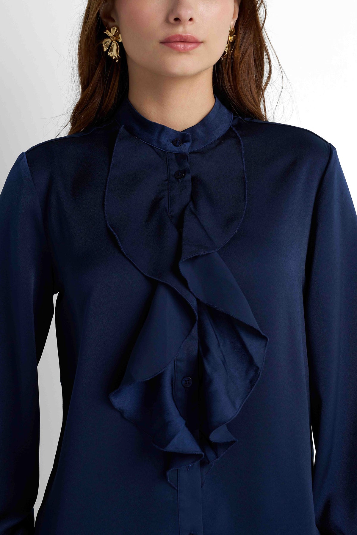 Ruffled Blouse - Navy