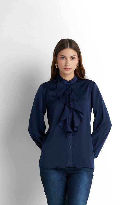 Ruffled Blouse - Navy