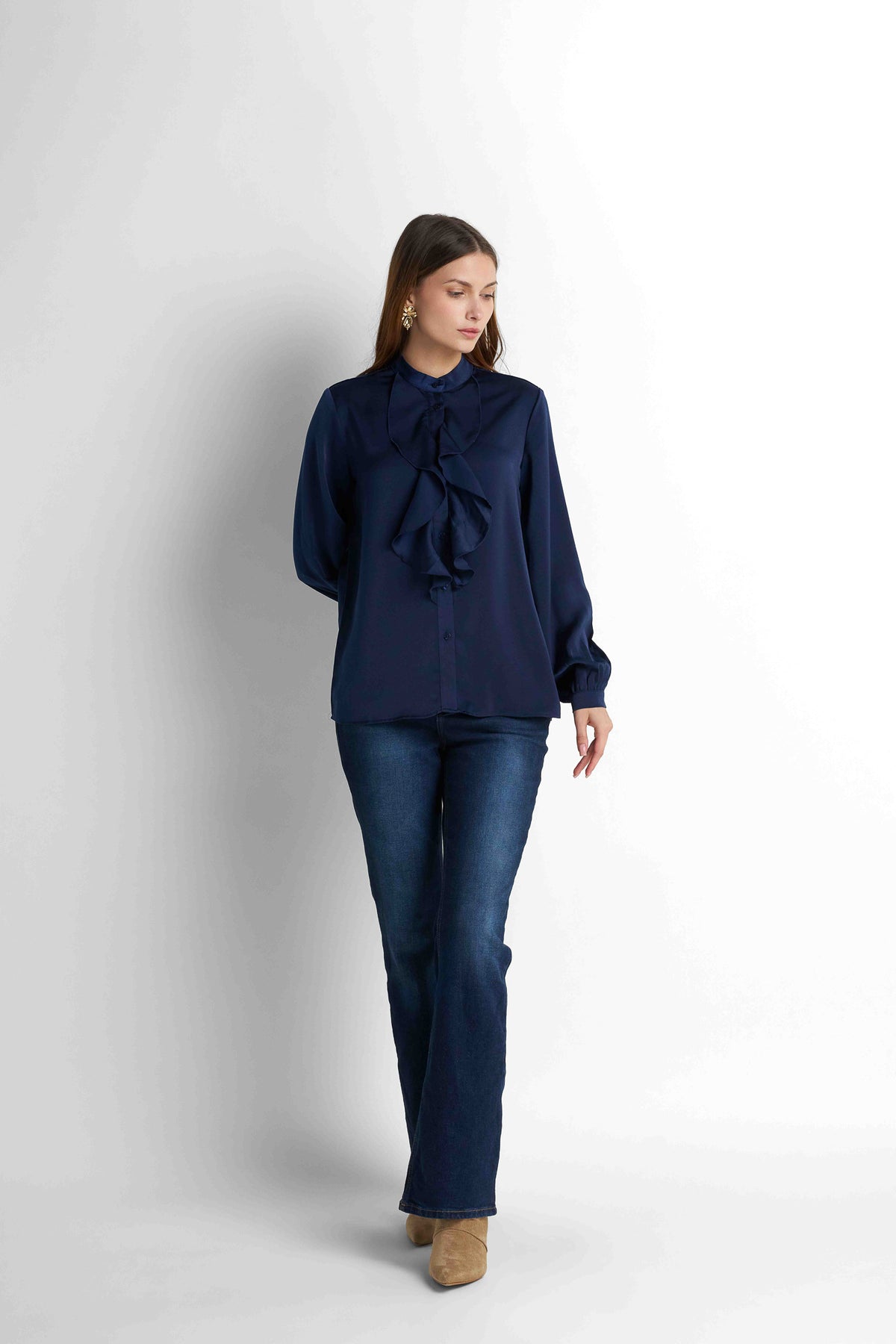 Ruffled Blouse - Navy
