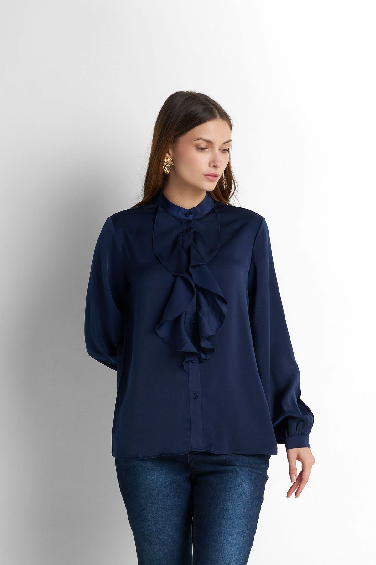 Ruffled Blouse - Navy