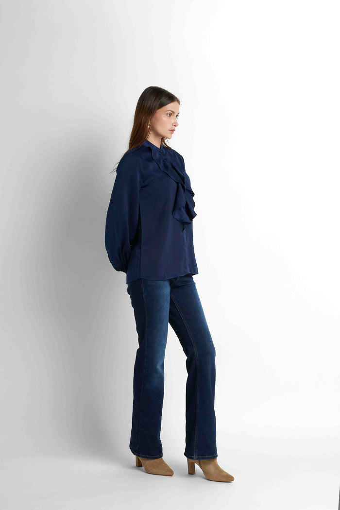 Ruffled Blouse - Navy