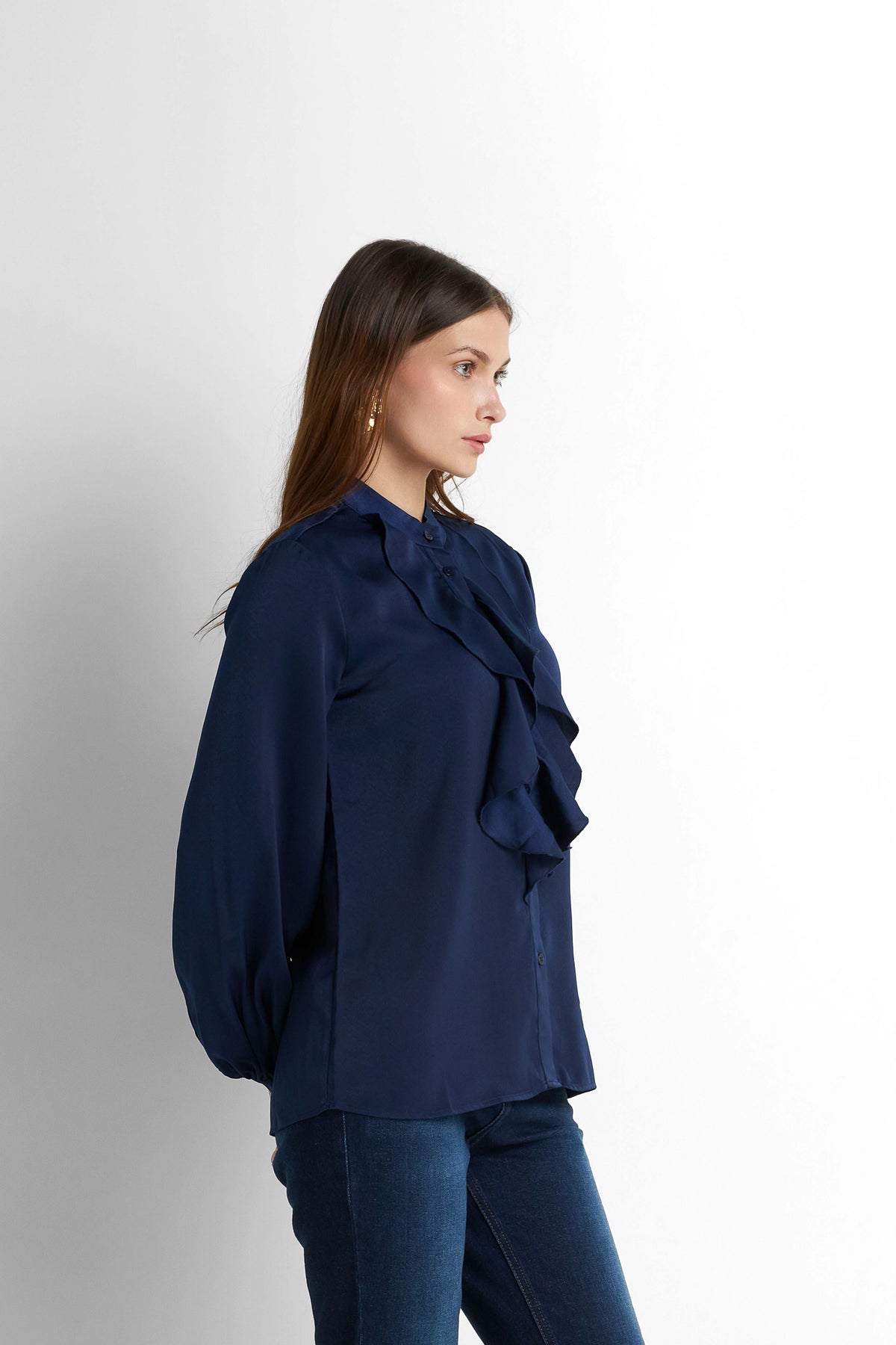 Ruffled Blouse - Navy