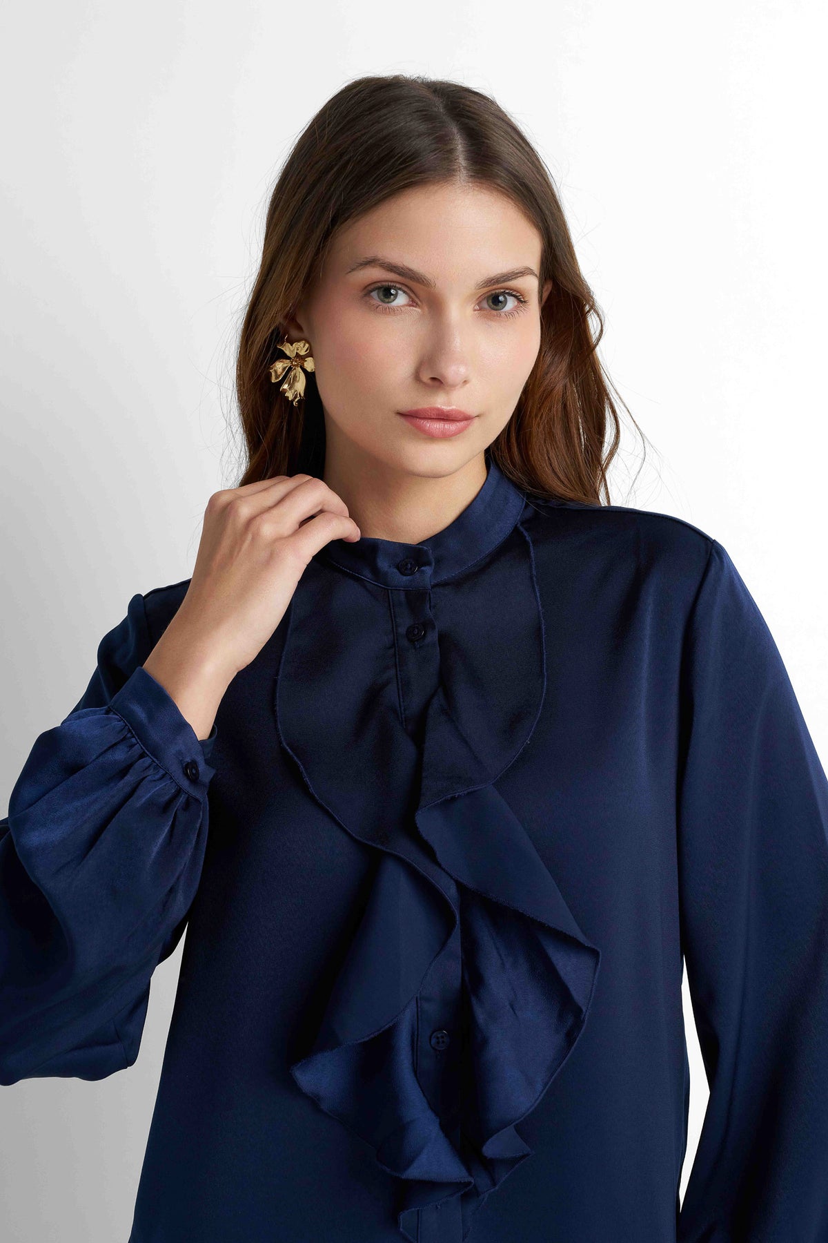 Ruffled Blouse - Navy