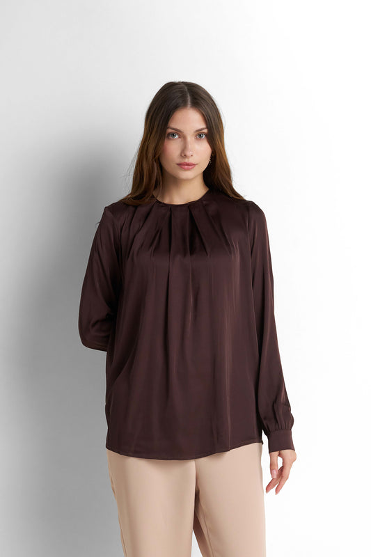 Satin Blouse - Brown