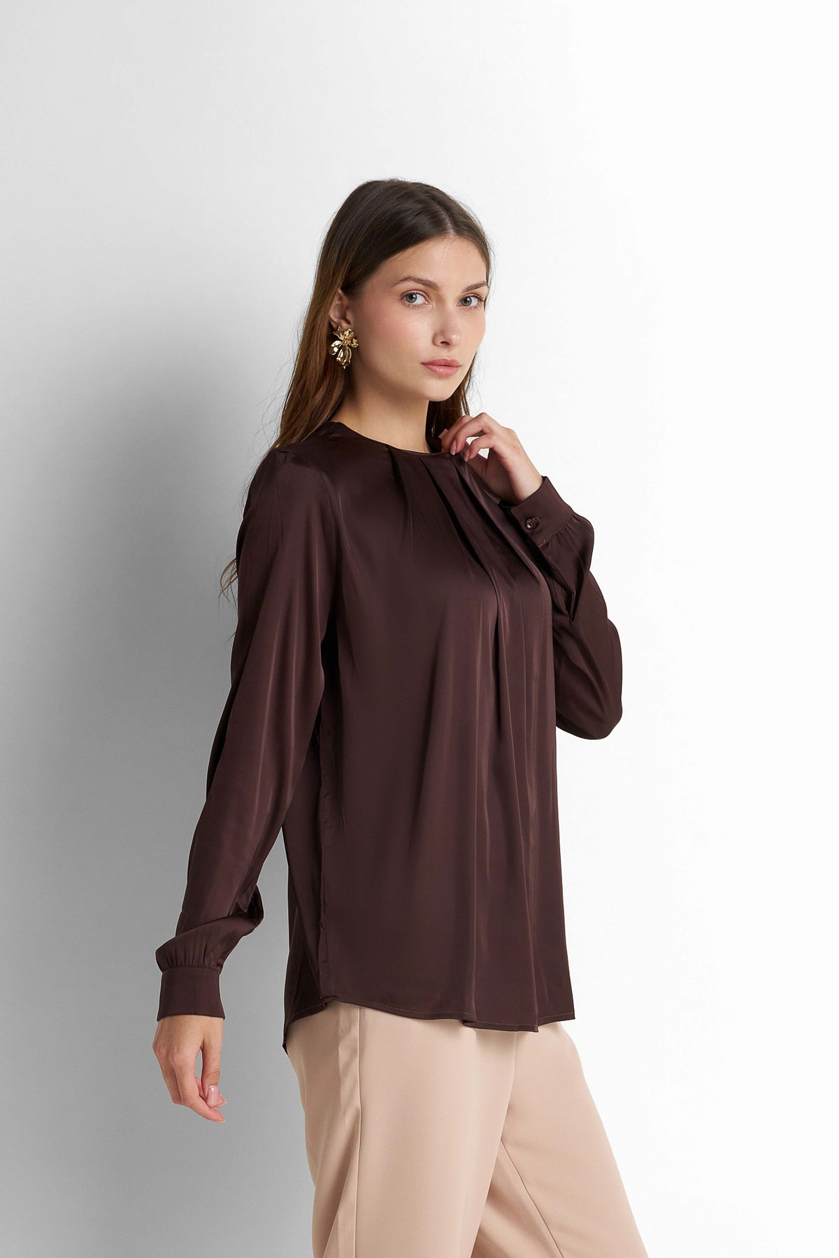 Satin Blouse - Brown