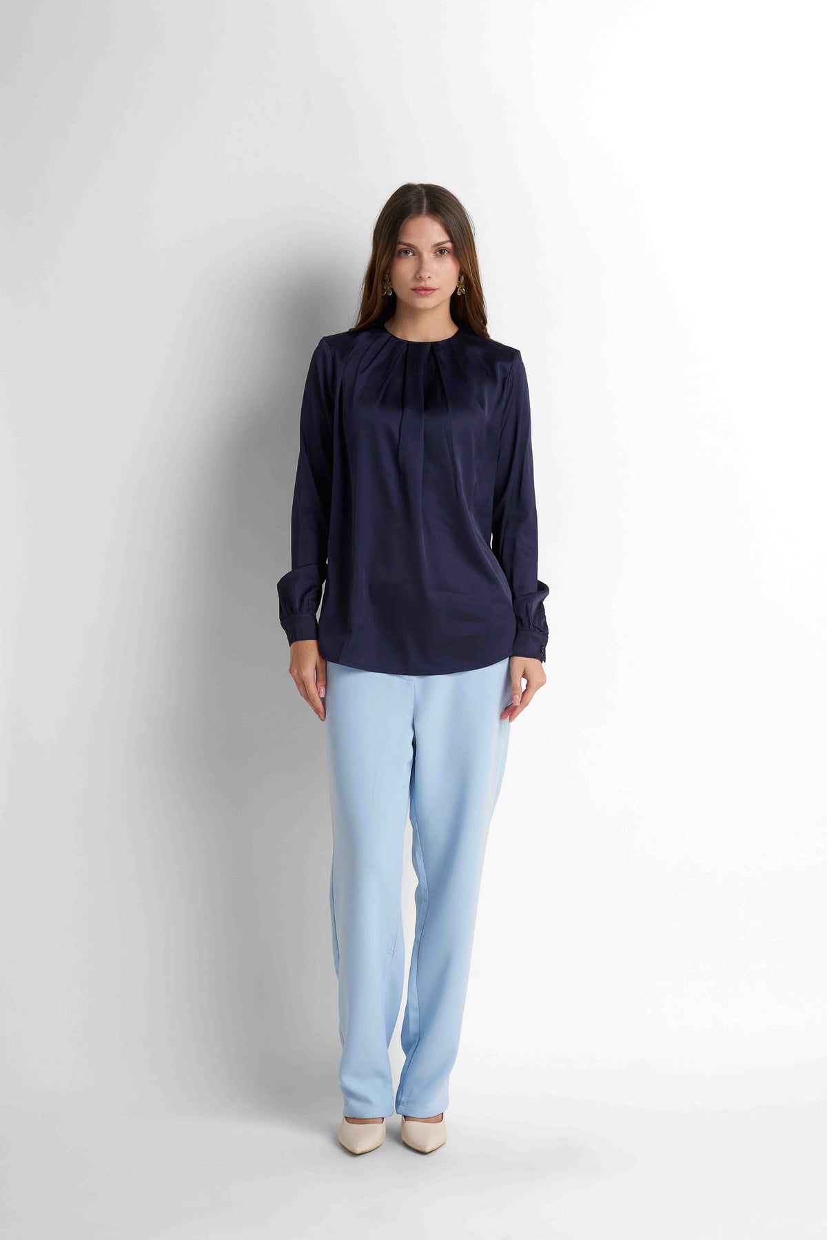 Satin Blouse - Navy