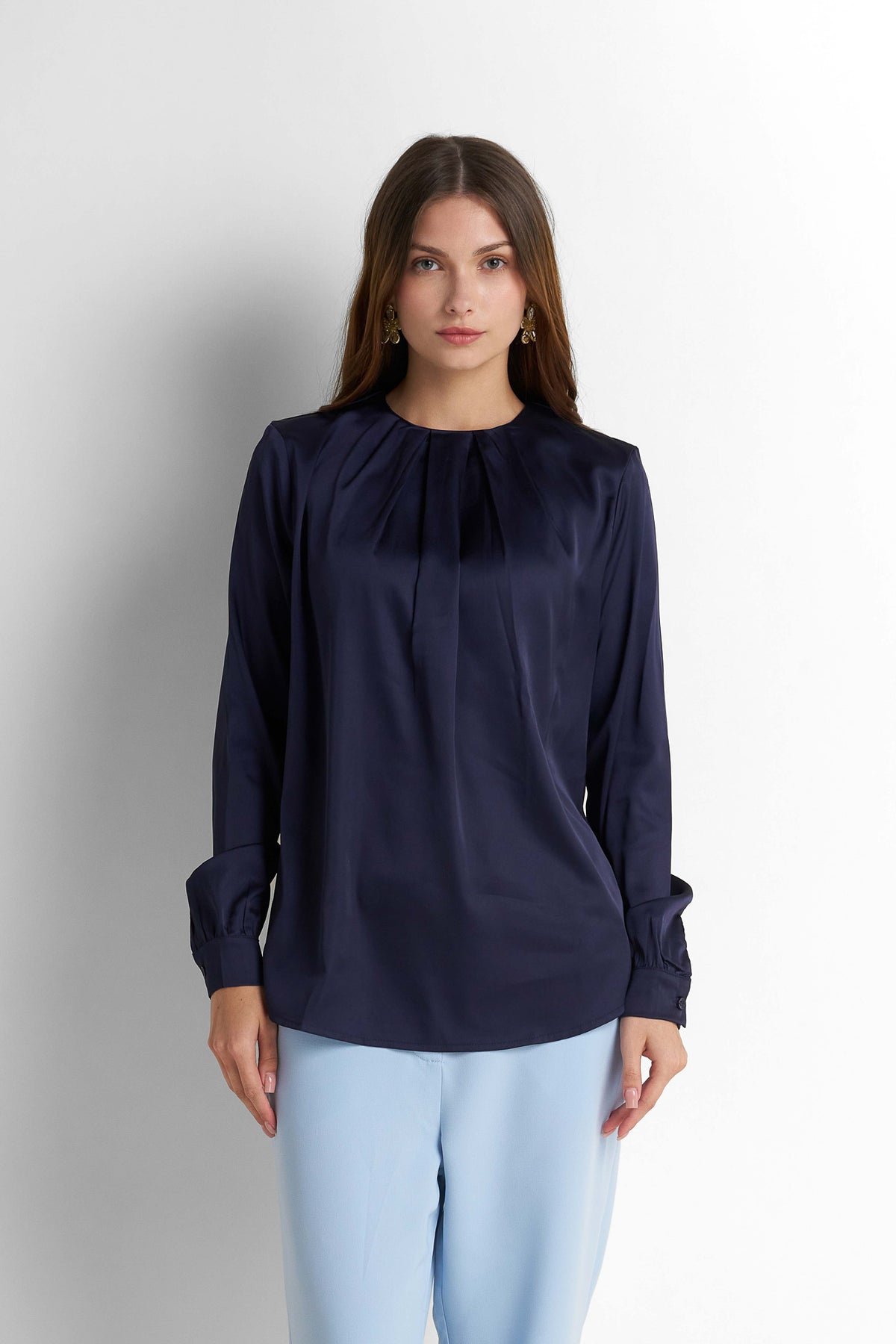 Satin Blouse - Navy