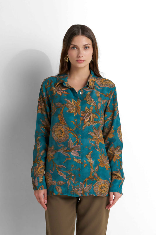Printed Blouse - Aqua Printed
