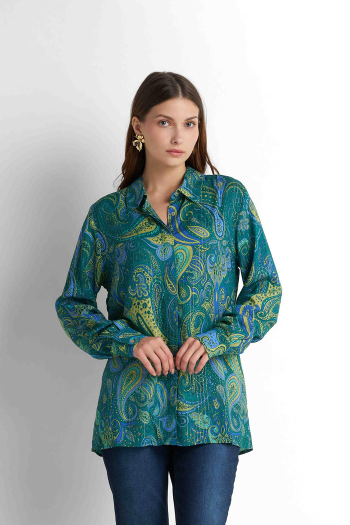 Printed Blouse - Printed Teal