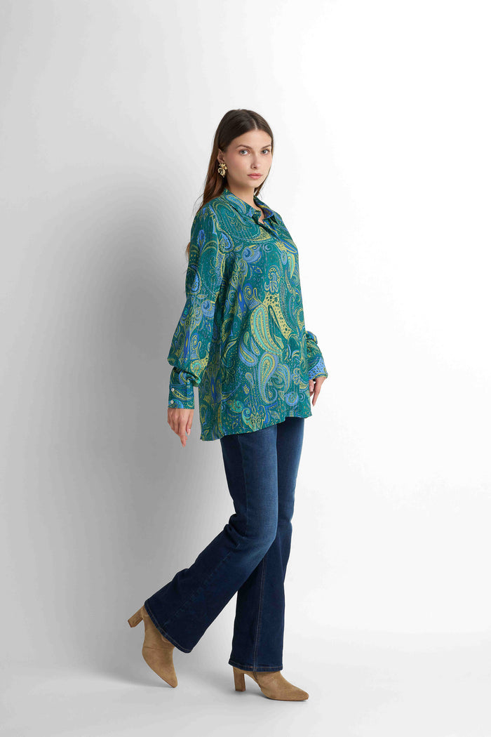 Printed Blouse - Printed Teal