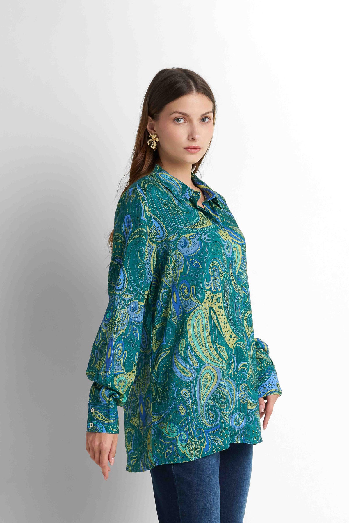 Printed Blouse - Printed Teal