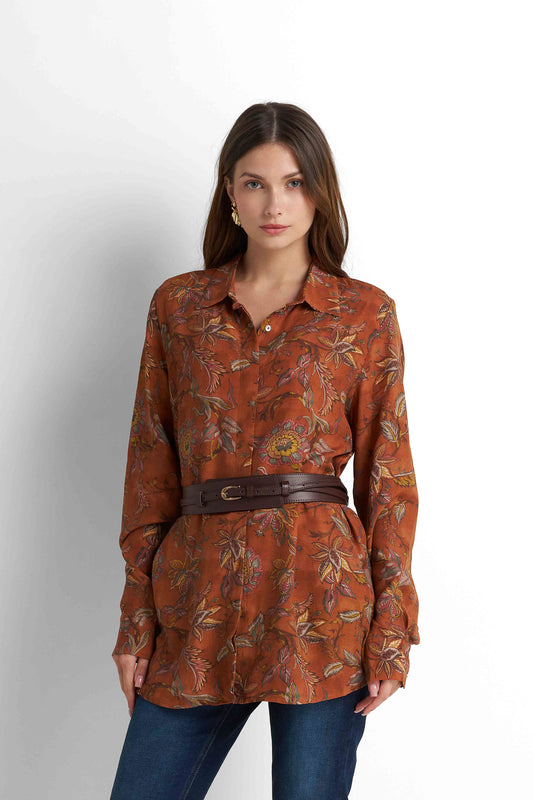 Belted Printed Blouse - Mocha