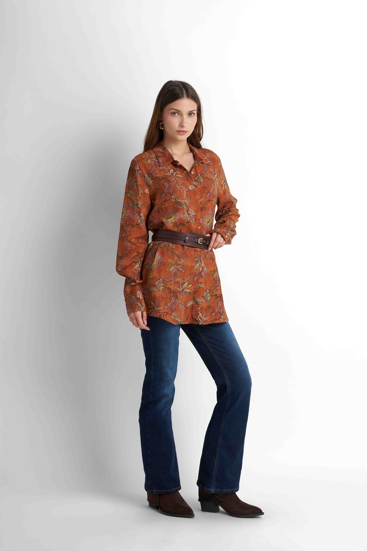 Belted Printed Blouse - Mocha