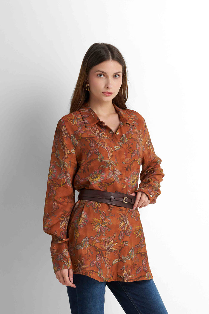 Belted Printed Blouse - Mocha