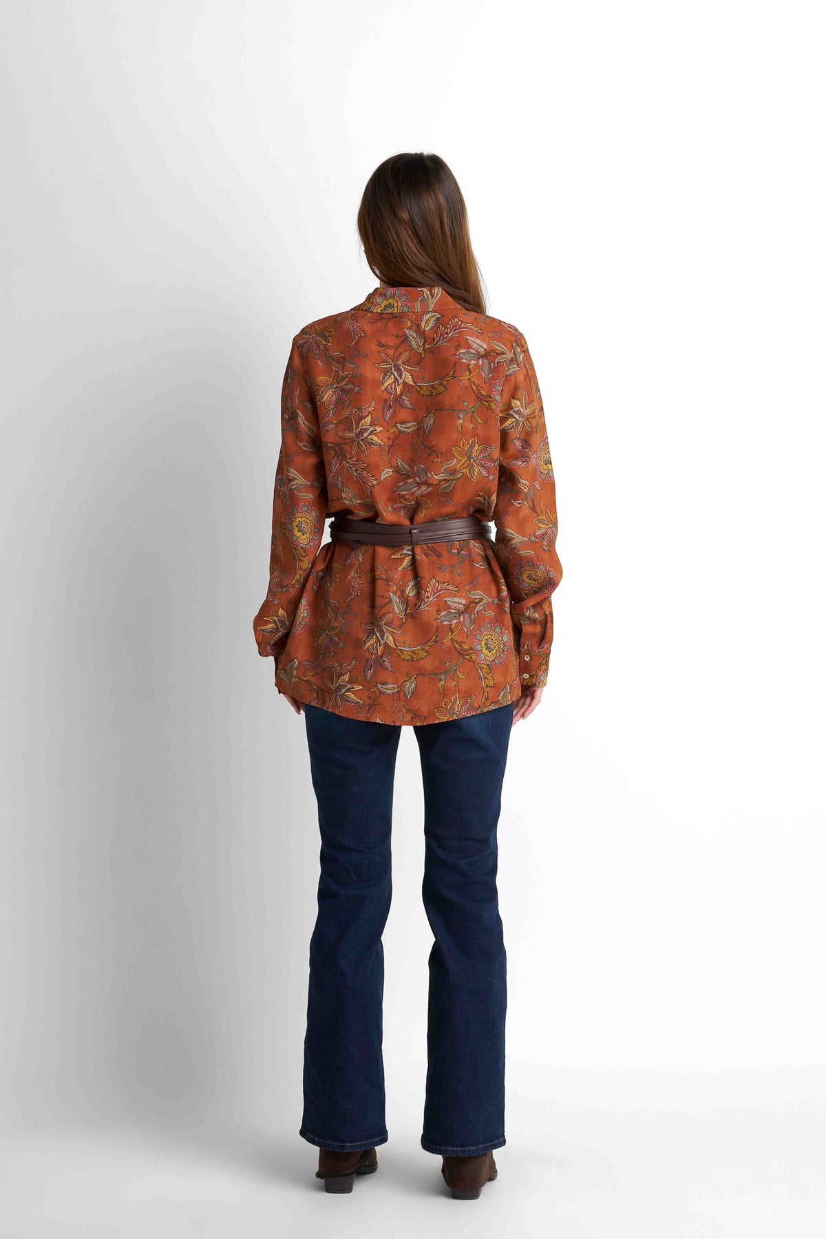 Belted Printed Blouse - Mocha