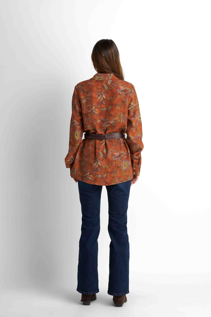 Belted Printed Blouse - Mocha