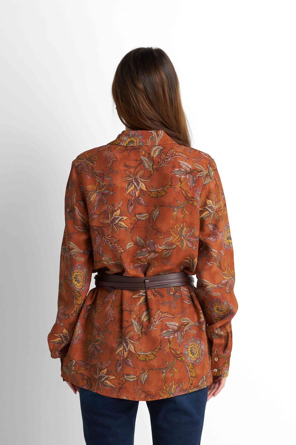 Belted Printed Blouse - Mocha