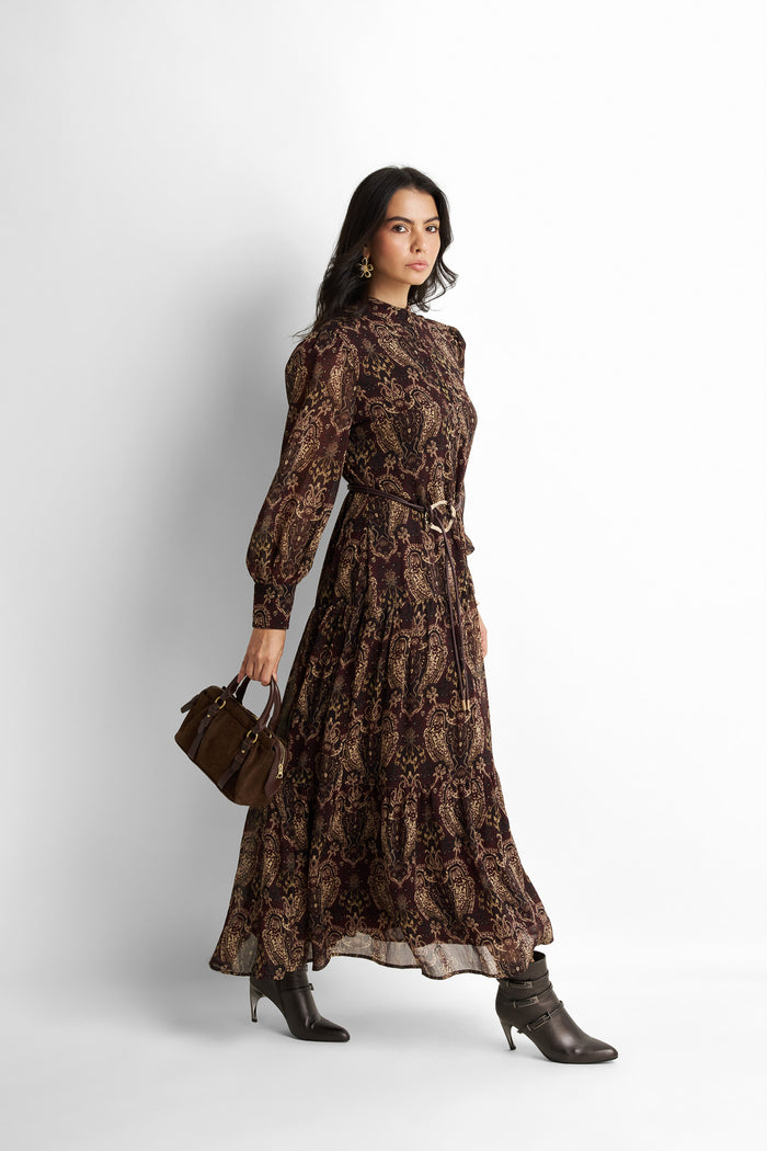 Printed tiered midi dress
