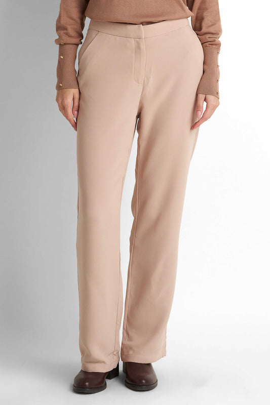 High-Waist Straight Trousers - Mocha