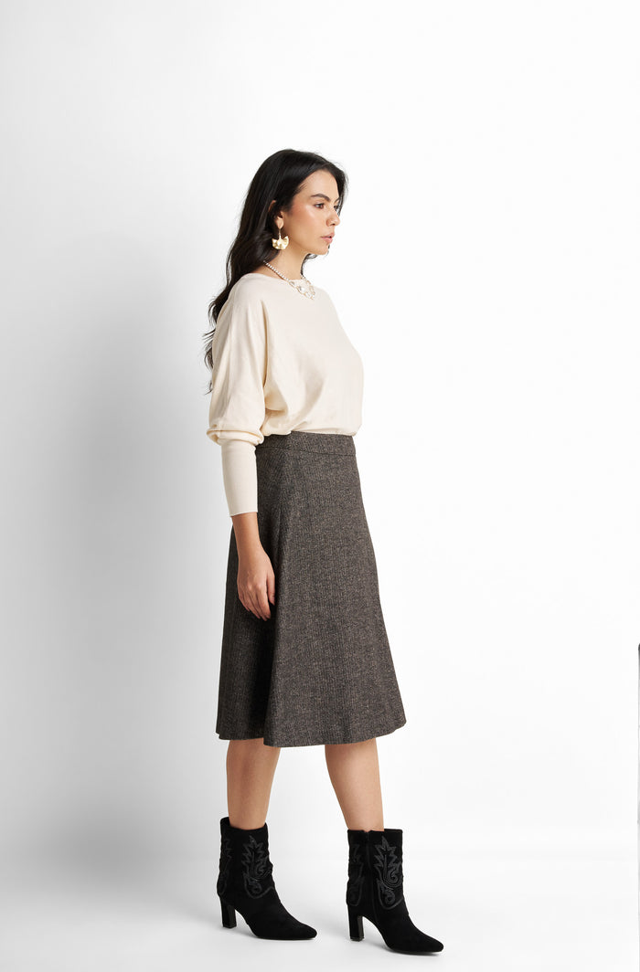 High-waisted herringbone A-line skirt
