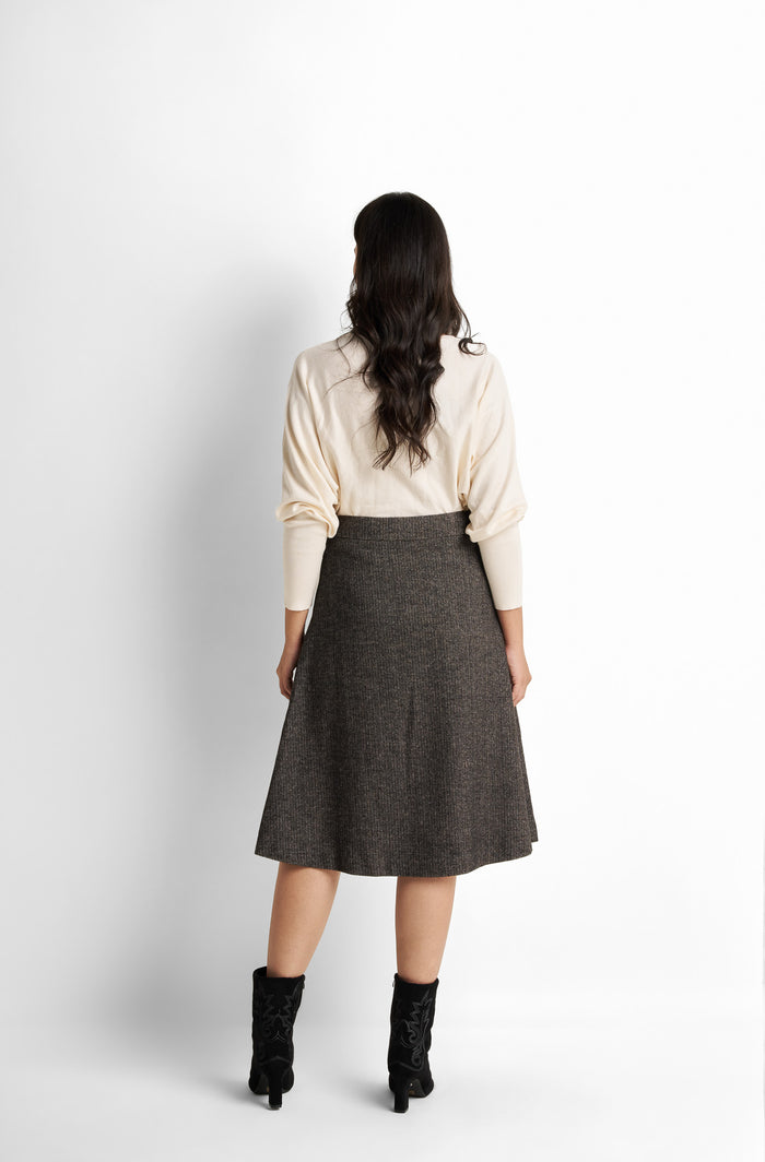 High-waisted herringbone A-line skirt